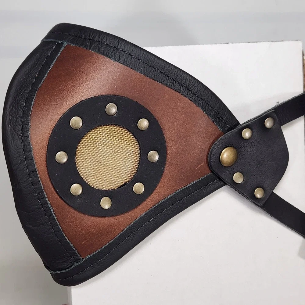 Leather Face Mask Unisex Brown Black Steampunk Studded Vents